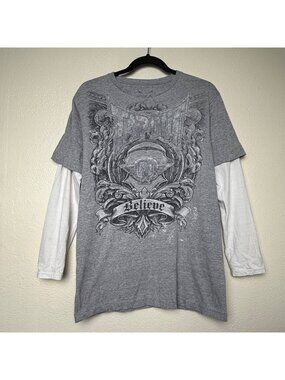 Tapout Long Sleeve Shirt Layered Gray Grunge Y2K Boys XL (18-20) Men’s Small